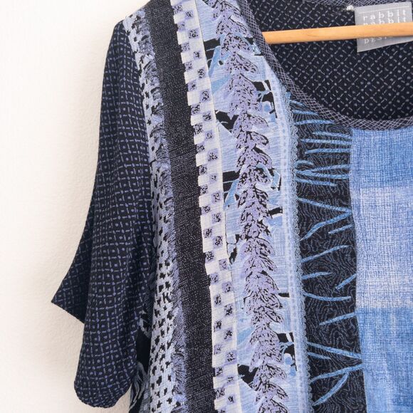 VTG 90s Rabbit Rabbit Rabbit Design Abstract Blue Layered Maxi Dress Size 12M - Picture 4 of 15